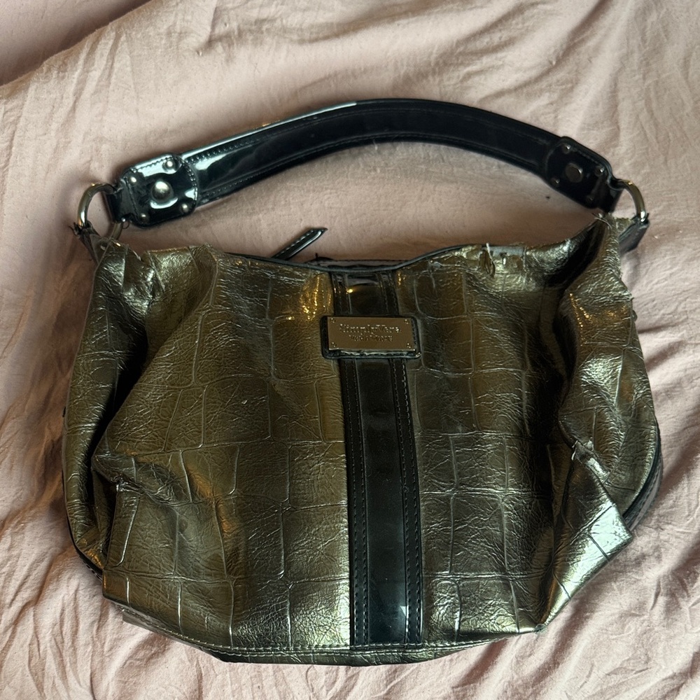 Vera Wang Metallic Gray and Black Shoulder Bag